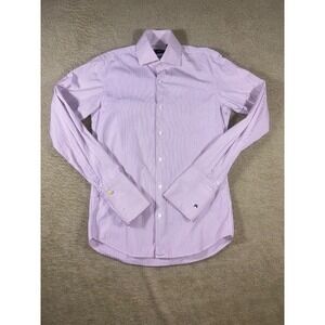 BOSS Hugo Boss Regular Fit Seersucker Pink White Stripe Shirt Men Size 15 34/35